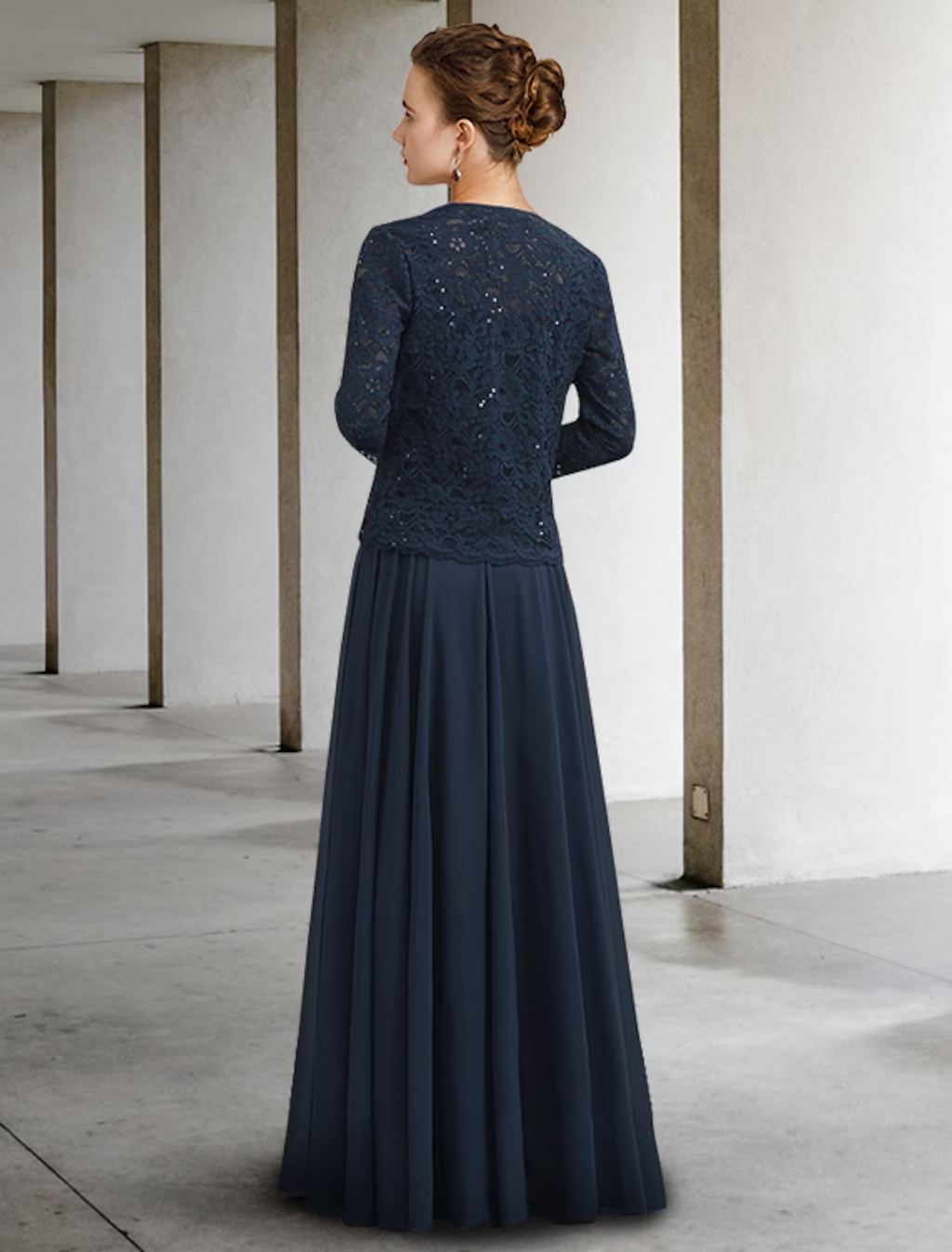 Two Piece A-Line Mother of the Bride Dress Elegant Floor Length Half Sleeve with Pleats