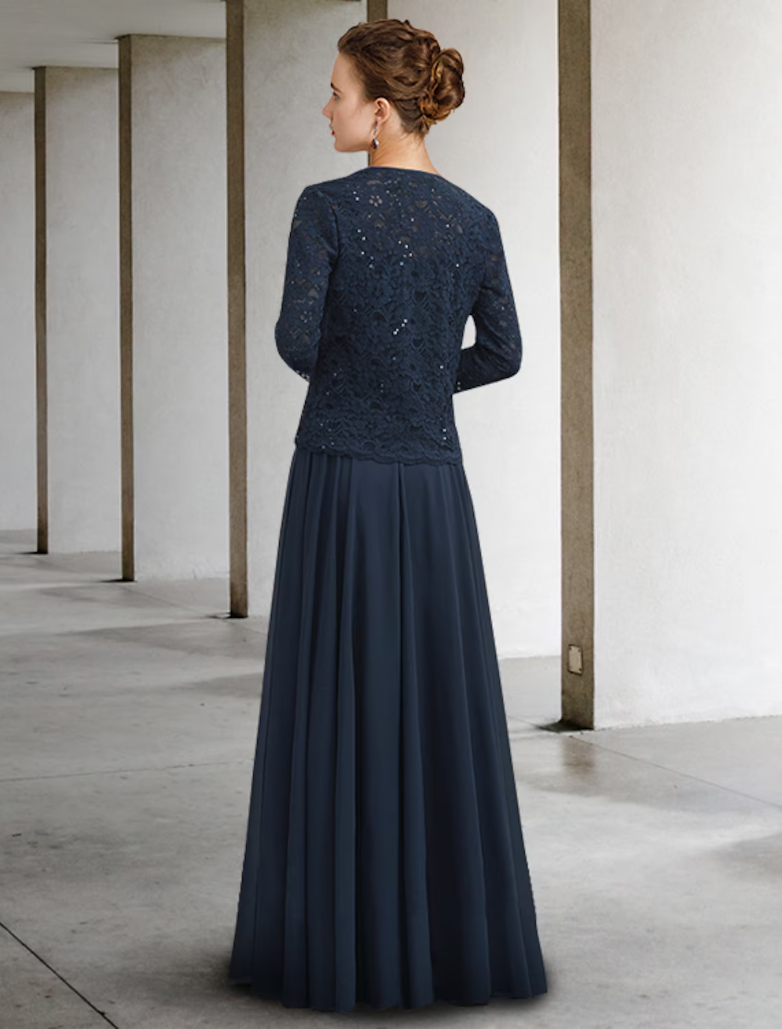 Two Piece A-Line Mother of the Bride Dress Elegant Floor Length Half Sleeve with Pleats
