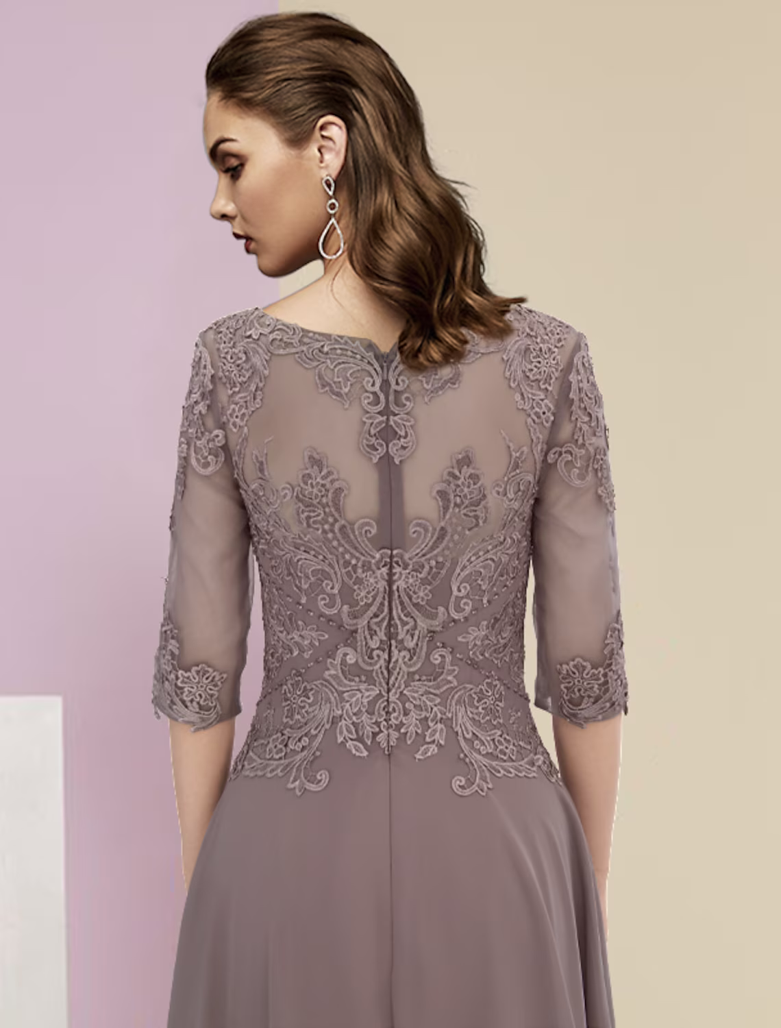 Two Piece A-Line Mother of the Bride Dress Formal Wedding Guest Party Elegant Scoop Neck Asymmetrical Sleeve Wrap Included with Beading Appliques