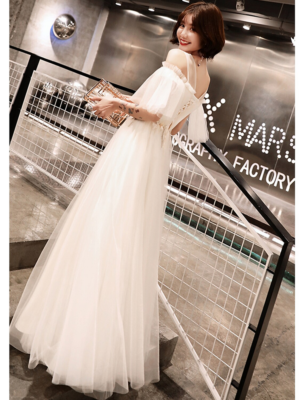 Wedding Guest Floor Length Half Sleeve Illusion Neck with Appliques