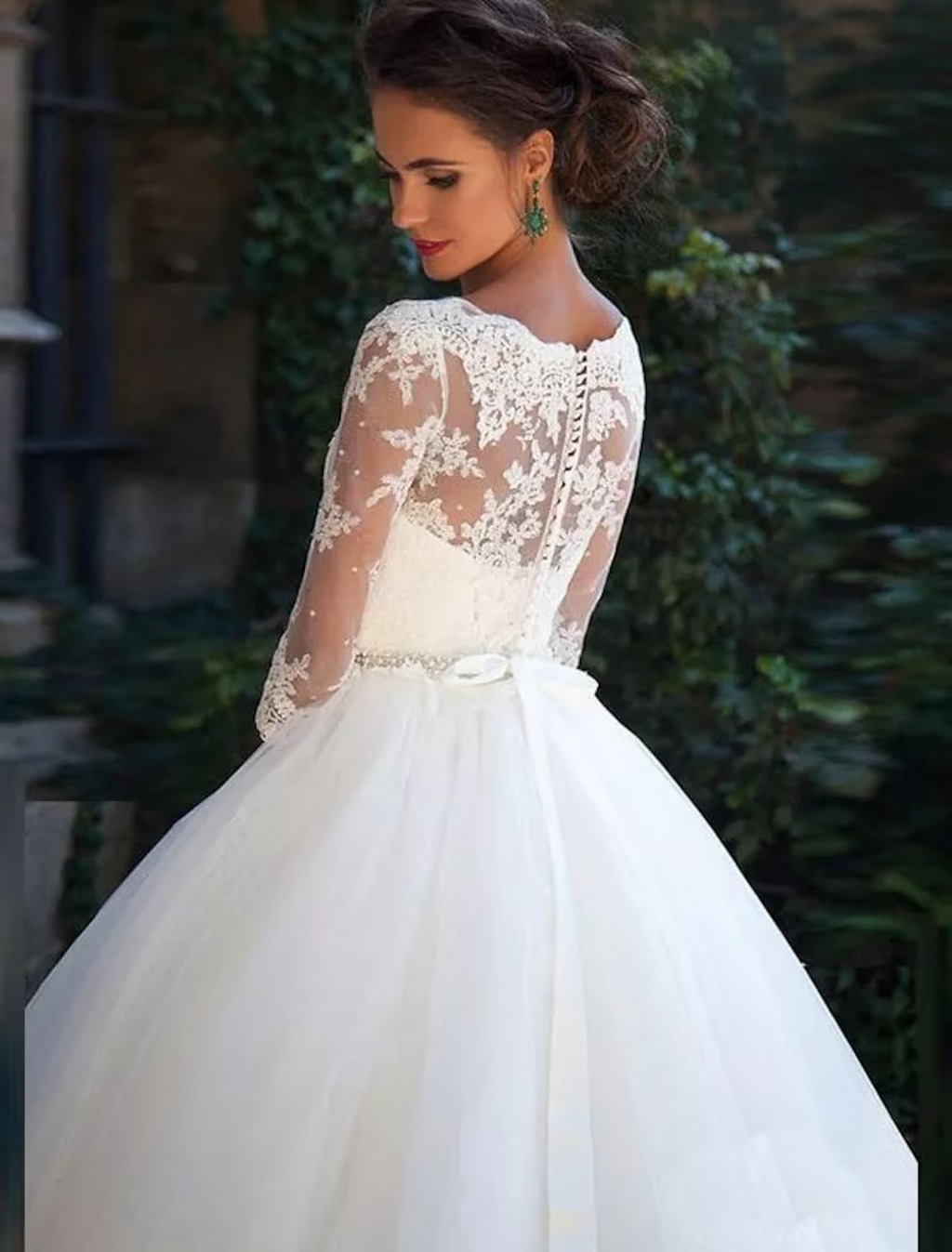 Engagement Formal Wedding Dresses Ball Gown Half Sleeve With Appliques