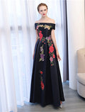 Floral Dress Wedding Guest Floor Length Sleeveless Off Shoulder with Embroidery Appliques