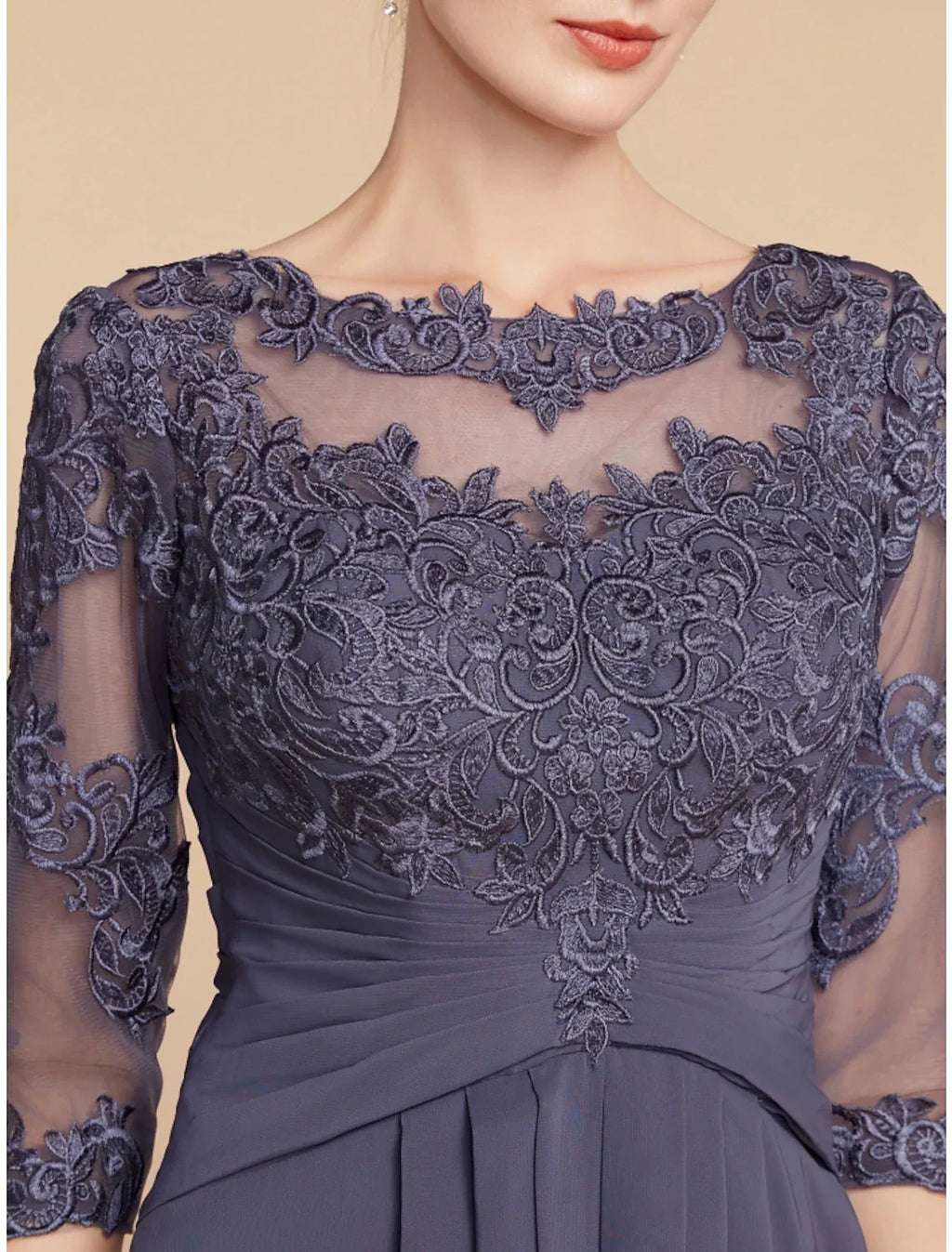 Mother of the Bride Dress Wedding Guest Elegant Scoop Neck Ankle Length 3/4 Length Sleeve with Ruching