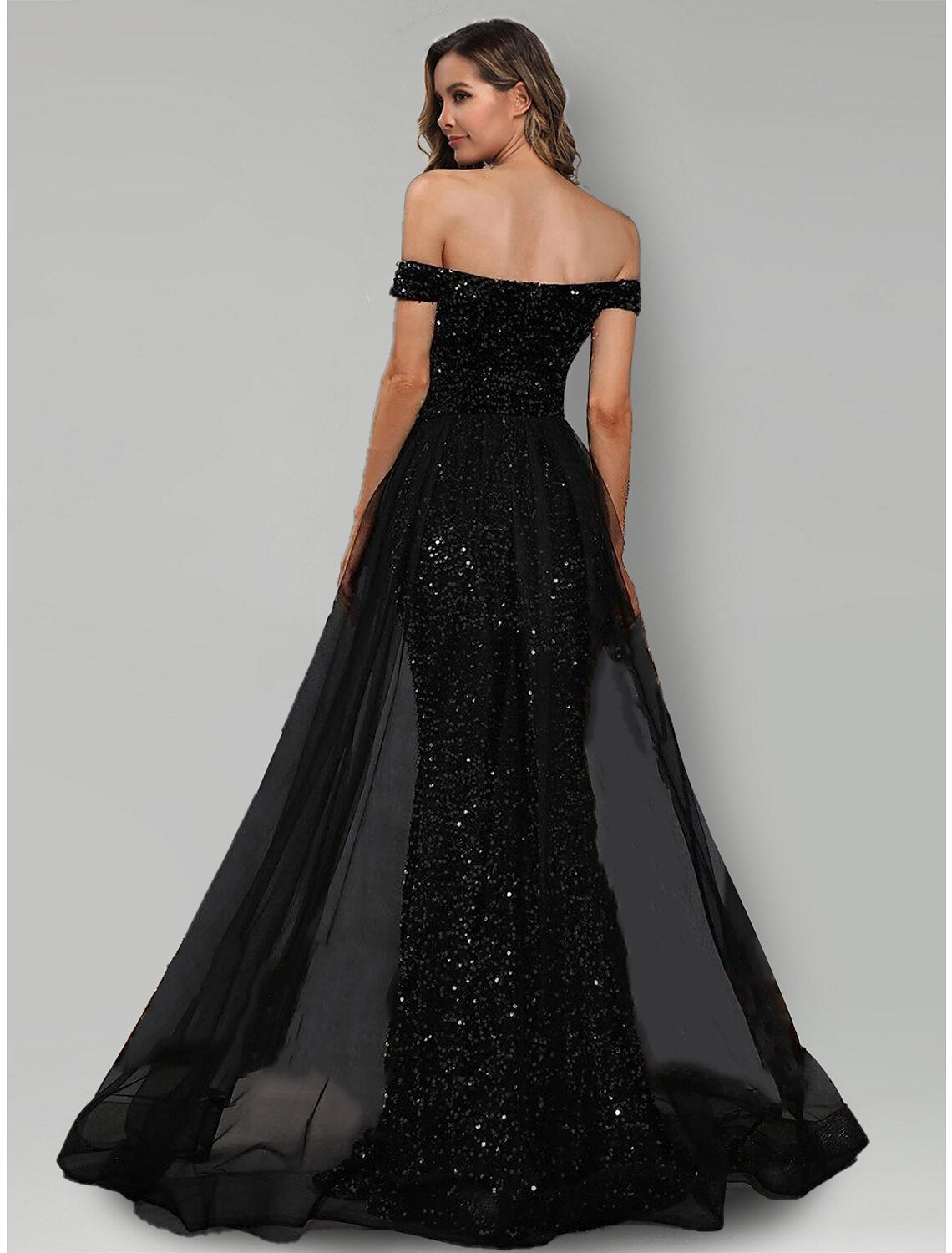 Black Mermaid / Trumpet Evening Gown Dress Formal Sweep / Brush Train Sleeveless Off Shoulder