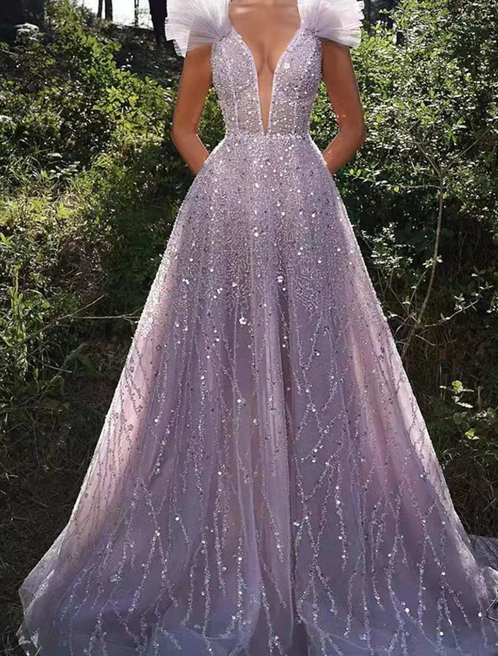 Sparkle & Shine Dress Formal Wedding Party Floor Length Sleeveless V Neck Backless