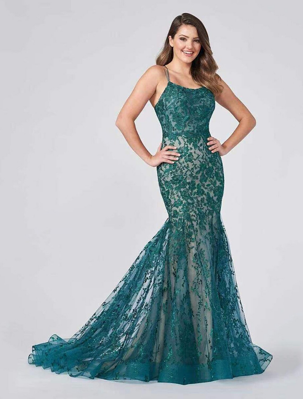 Evening Gown Color Block Dress Formal Court Train Sleeveless Strap Backless with Appliques