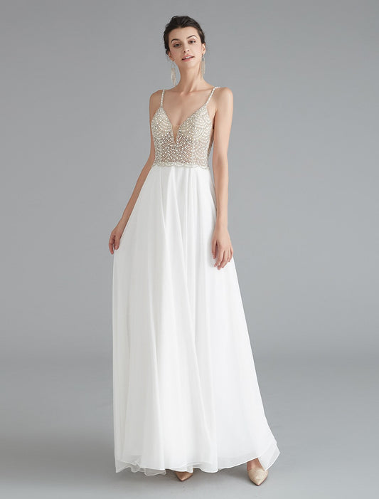 Elegant Red A-Line V-Neck Sleeveless Classic-Back Floor-Length Evening Dress