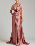 Mermaid / Trumpet Evening Gown Elegant Dress Formal Christmas Court Train Sleeveless Cowl Neck with Ruched Slit