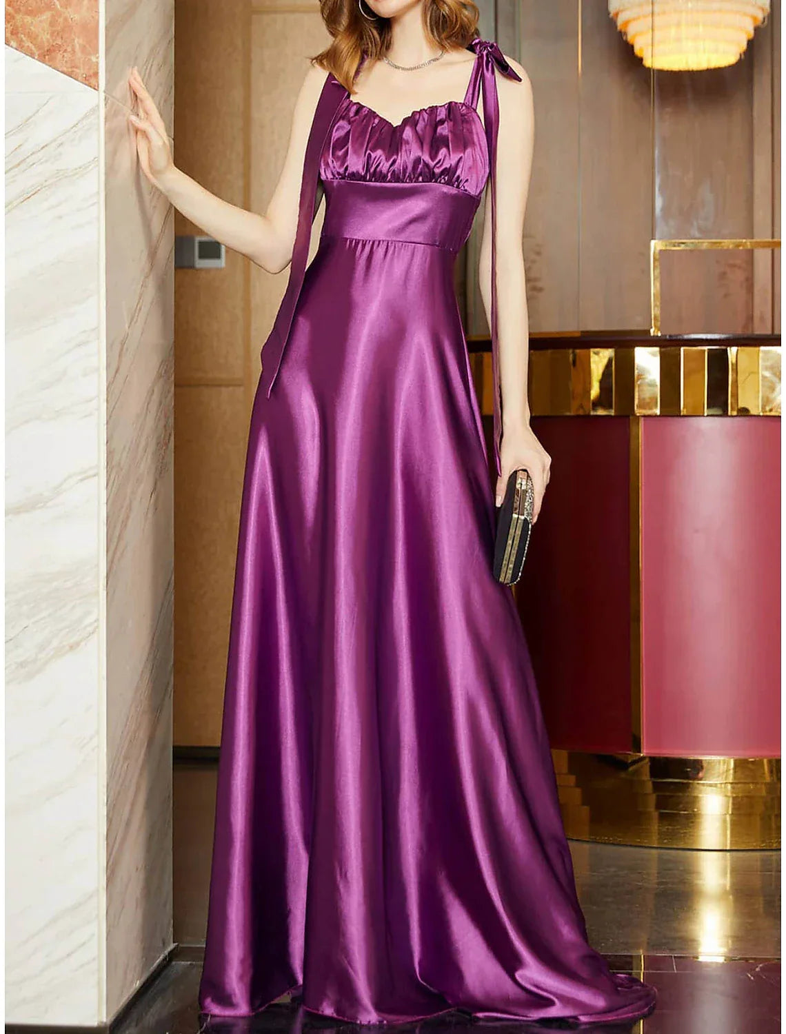 Party Dresses Open Back Dress Holiday Wedding Guest Floor Length Sleeveless Square Neck Bridesmaid Dress Backless with Strappy