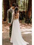 Beach Open Back Wedding Dresses A-Line Long Sleeve With Pleats Appliques