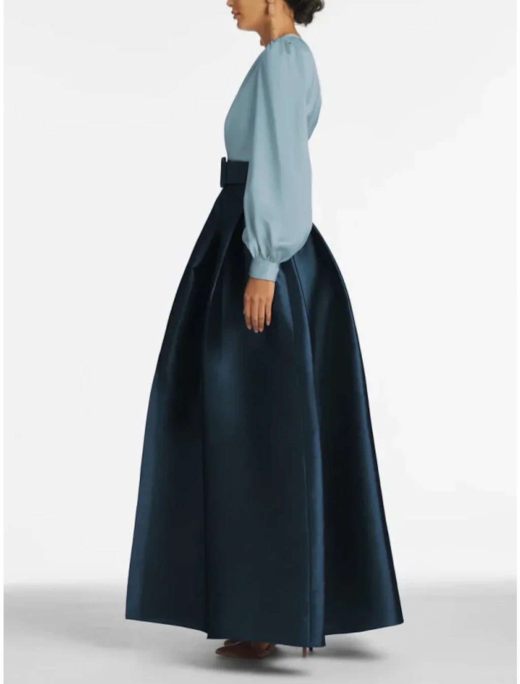 Green Formal Pocket Christmas Red Green Dress Long Sleeve Blue Evening Gown High Split Wedding Guest Dress Fall Wedding Floor Length Color Contrast V Neck Belt / Sash with Pleats Slit