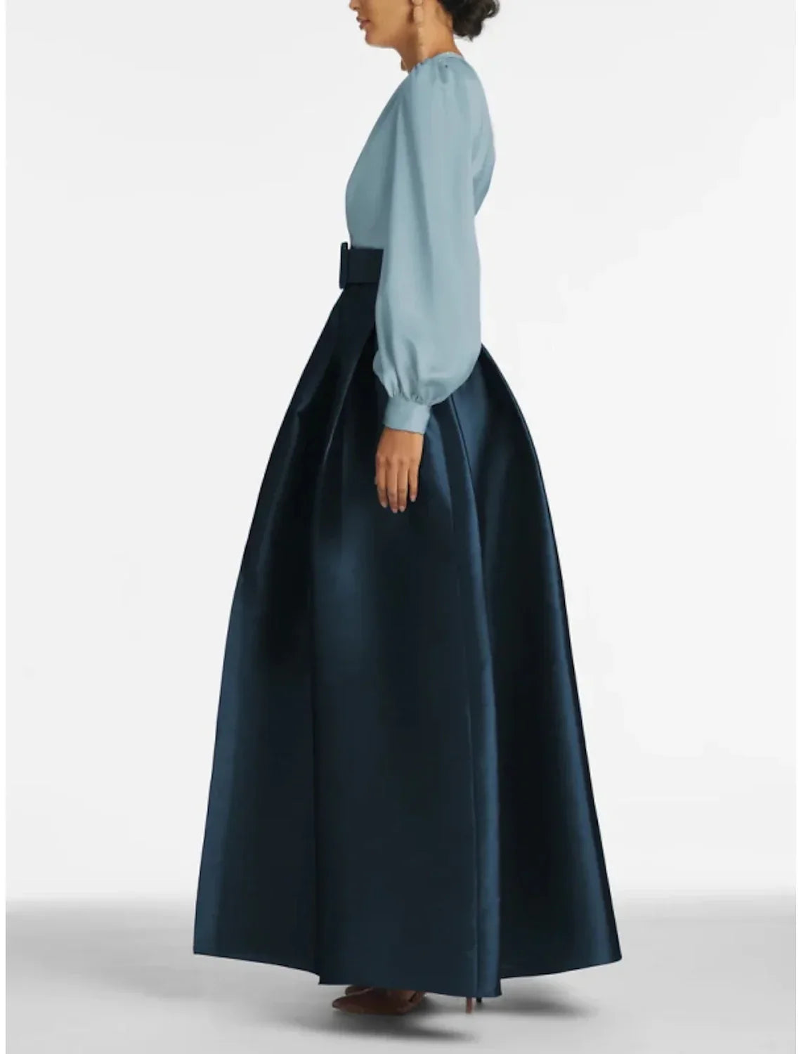 Green Formal Pocket Christmas Red Green Dress Long Sleeve Blue Evening Gown High Split Wedding Guest Dress Fall Wedding Floor Length Color Contrast V Neck Belt / Sash with Pleats Slit