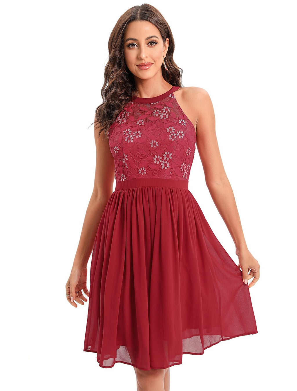 Cocktail Dresses Vintage Dress Graduation Party Wear Knee Length Sleeveless Jewel Neck Blend with Insert Pattern / Print Splicing