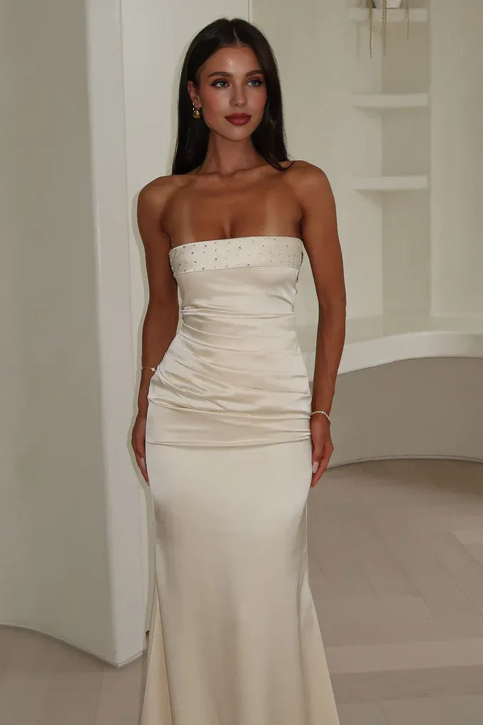 Graceful Stylish Refined Elegant Black Satin Mermaid Strapless Sleeveless Floor-Length Prom Dress