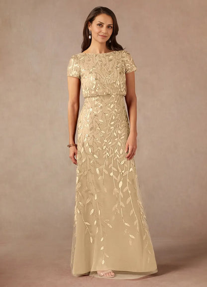Graceful Elegant Sequins A-Line Short Sleeve Short Mother of the Bride Dress
