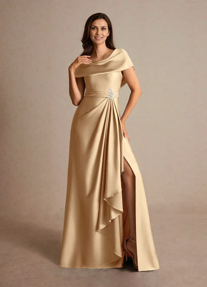 Timeless Chic Elegant Satin A-Line Cowl Pleated Mother of the Bride Dress
