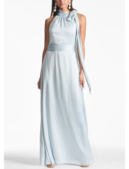 Luxurious Red Slit A-Line Halter-Neck Sleeveless Classic-Back Floor-Length Evening Dress
