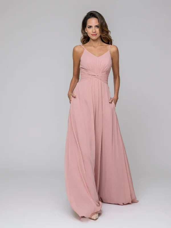A Line Spaghetti Strap Bridesmaid Dresses With Twist-Knot