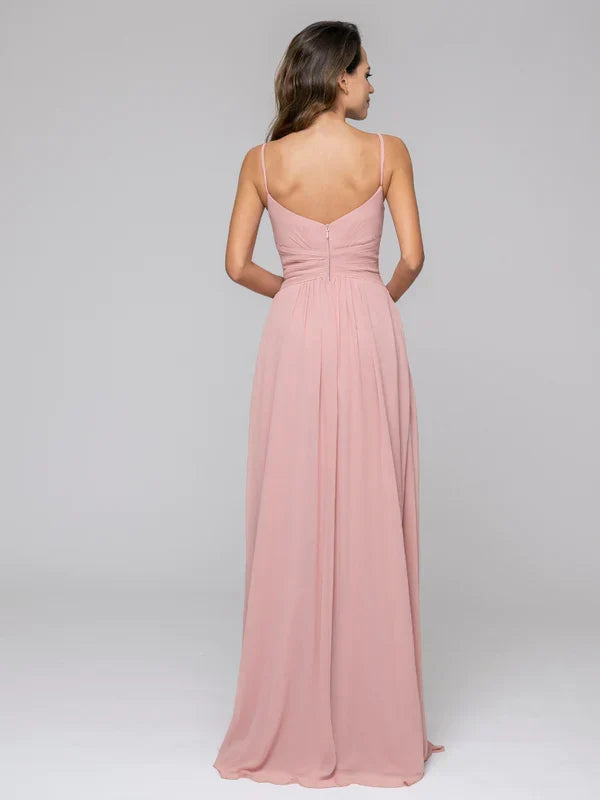 A Line Spaghetti Strap Bridesmaid Dresses With Twist-Knot