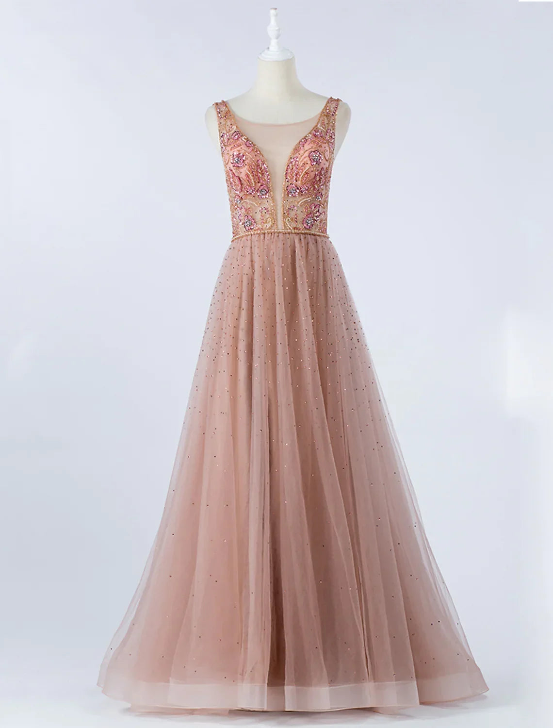 Luxurious Prom Formal Evening Dress Backless Sleeveless Floor Length with Crystals Beading