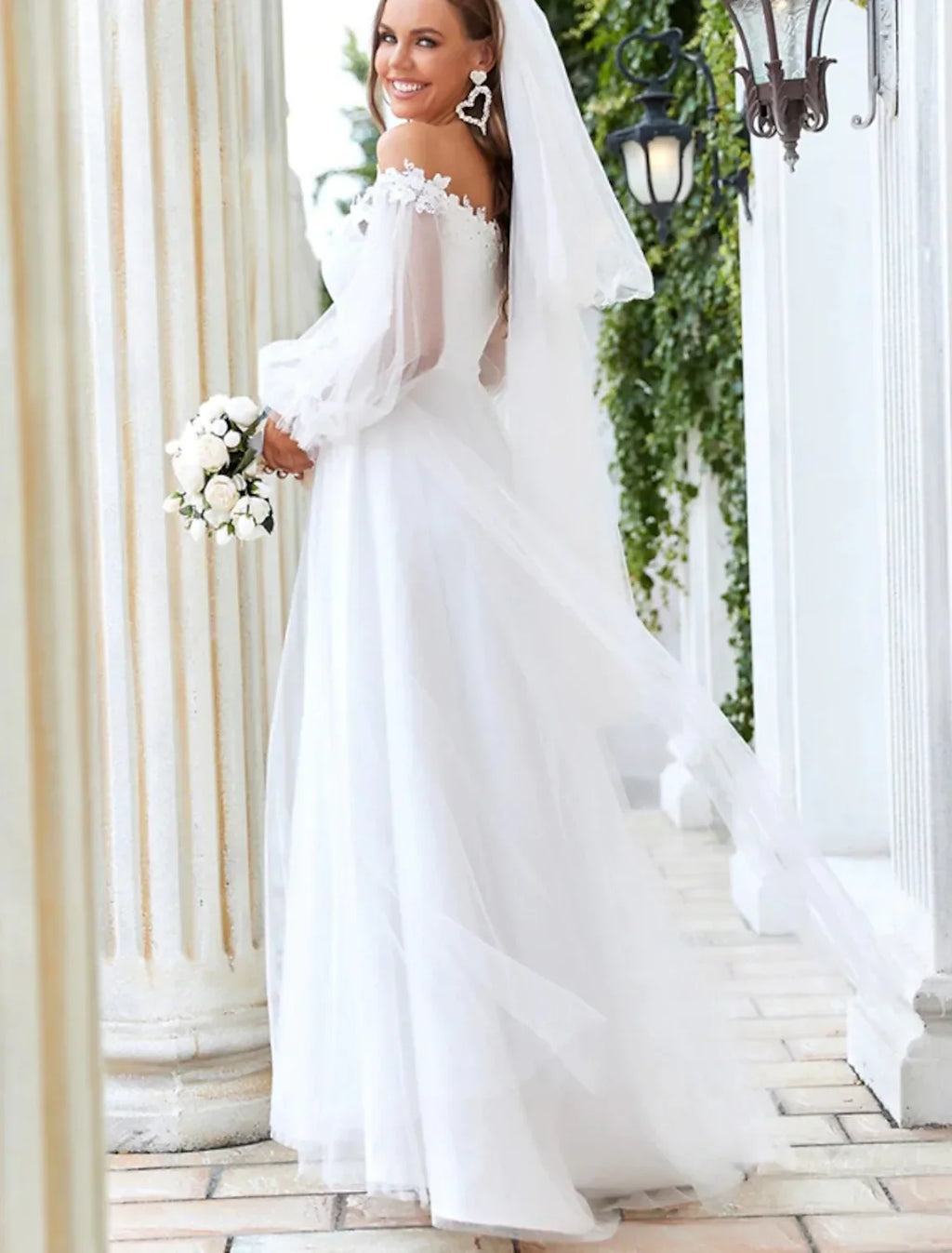 Beach Wedding Dresses Floor Length A-Line Long Sleeve Off Shoulder