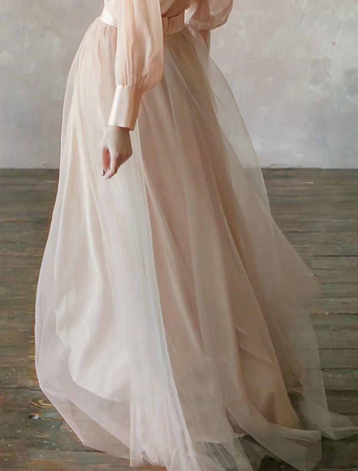 Two Piece Empire Minimalist Wedding Guest Formal Evening Birthday Dress Stand Collar Long Sleeve Floor Length with Tier