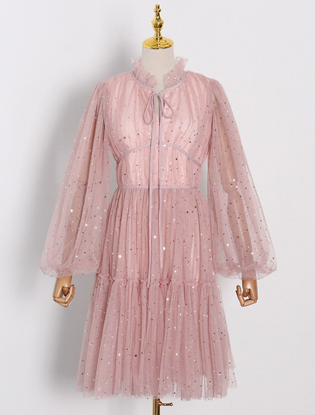 Party Dresses Vintage Dress Homecoming Graduation Knee Length Long Sleeve High Neck with Glitter