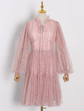 Party Dresses Vintage Dress Homecoming Graduation Knee Length Long Sleeve High Neck with Glitter