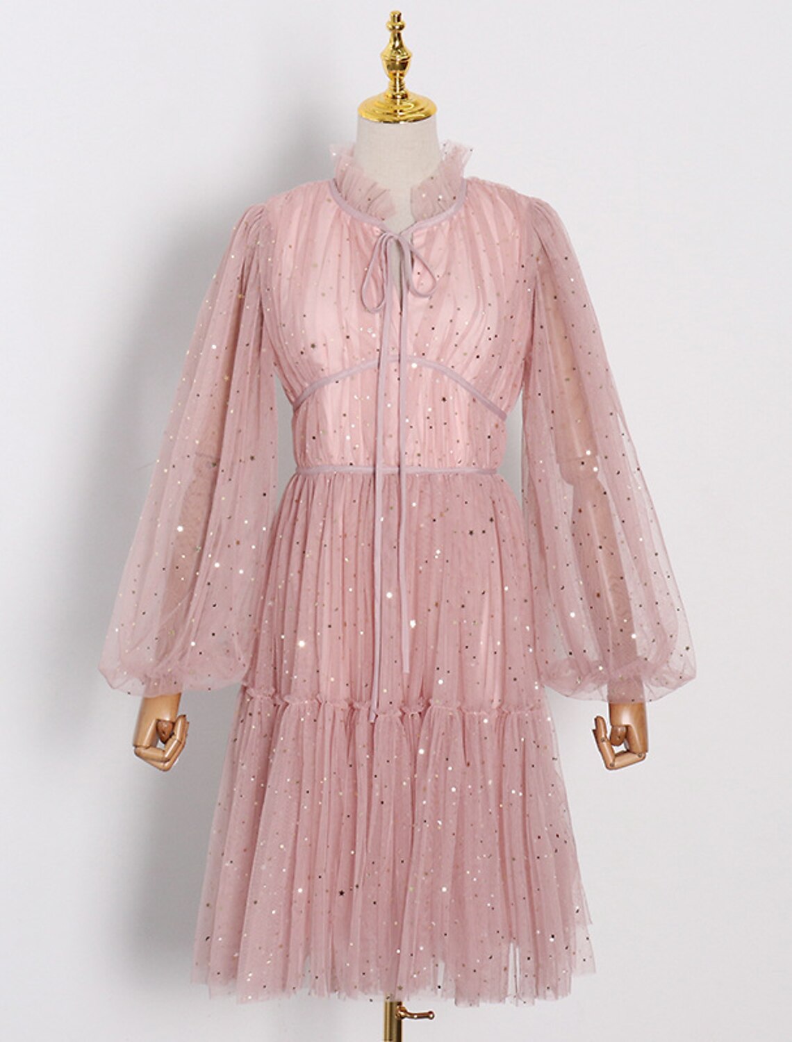 Party Dresses Vintage Dress Homecoming Graduation Knee Length Long Sleeve High Neck with Glitter
