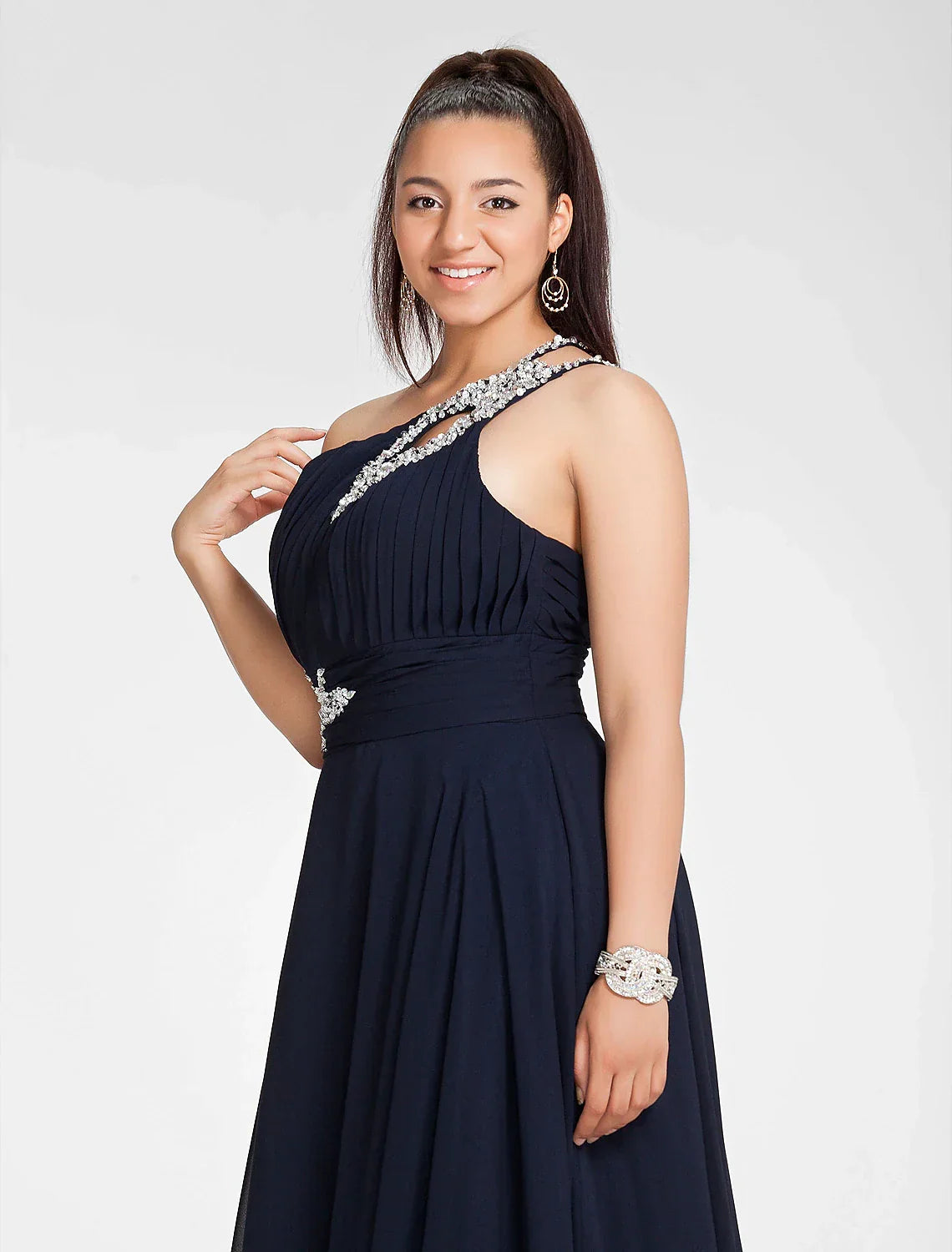 Cut Out Dress Wedding Guest Sweep / Brush Train Sleeveless One Shoulder with Ruched Beading