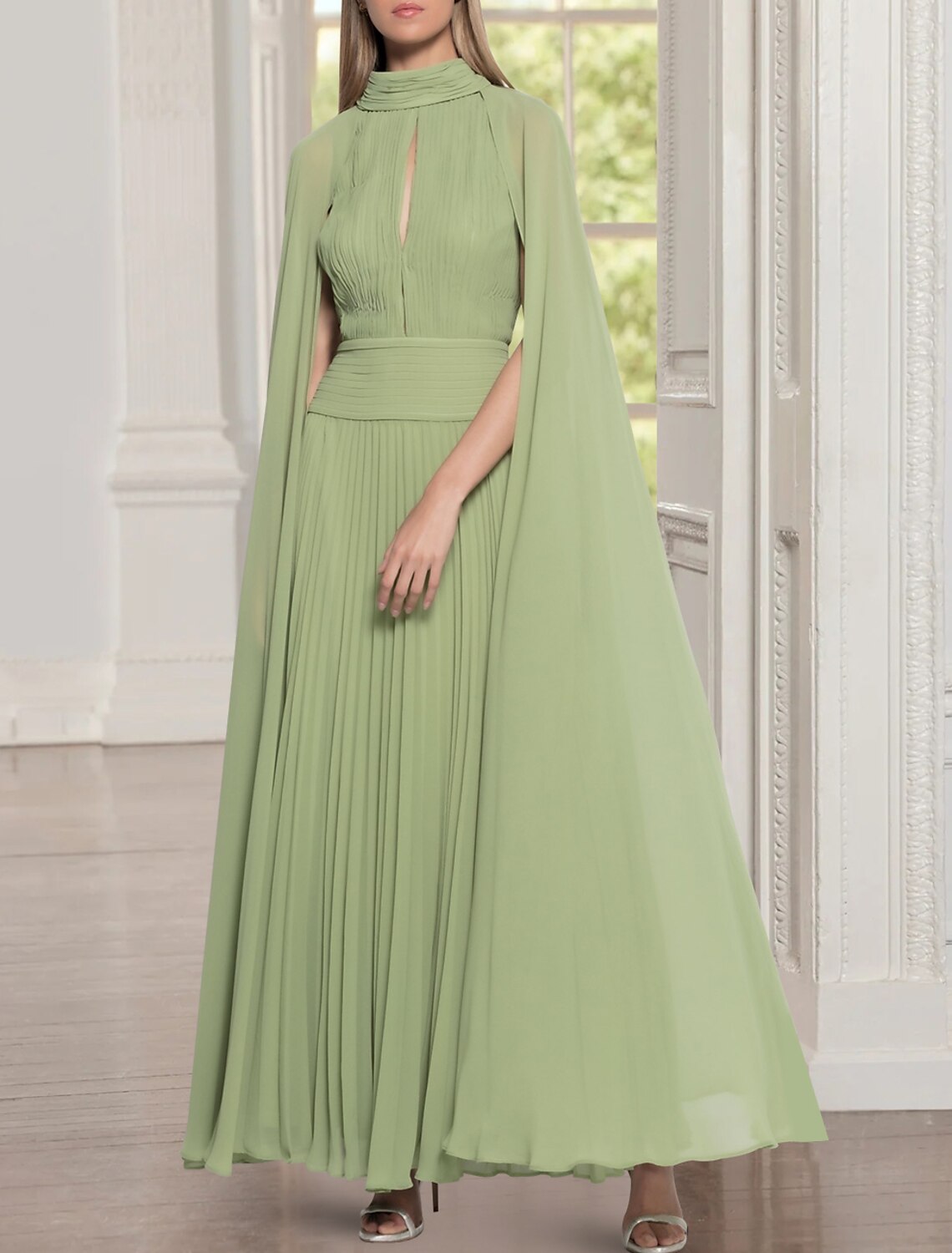 Two Piece A-Line Mother of the Bride Dress Formal Wedding Guest Elegant Jewel Neck Ankle Length Sleeveless with Ruching Solid Color