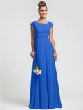 Bridesmaid Dress Square Neck Short Sleeve Elegant Floor Length with Sash Ribbon Pleat