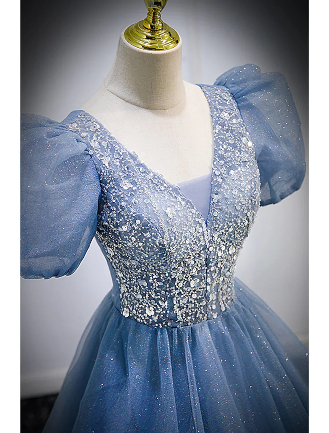 Puffy Dress Quinceanera Floor Length Short Sleeve V Neck