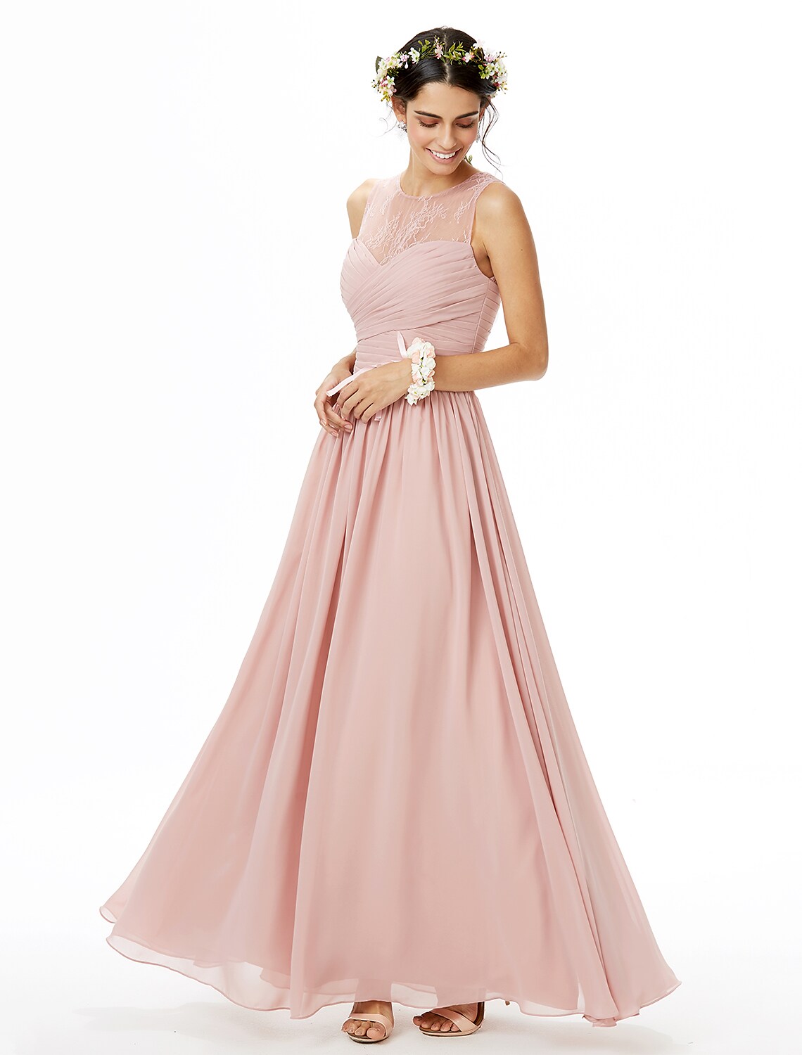 Bridesmaid Dress Sleeveless Floor Length Pleats