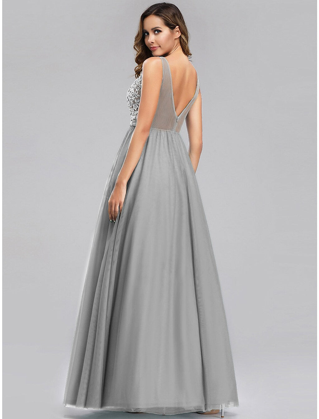 Holiday Prom Dress V Neck V Back Sleeveless Floor Length Appliques