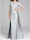 Sheath / Column Mother of the Bride Dress Wedding Guest Elegant Jewel Neck Floor Length Half Sleeve with Ruching Solid Color