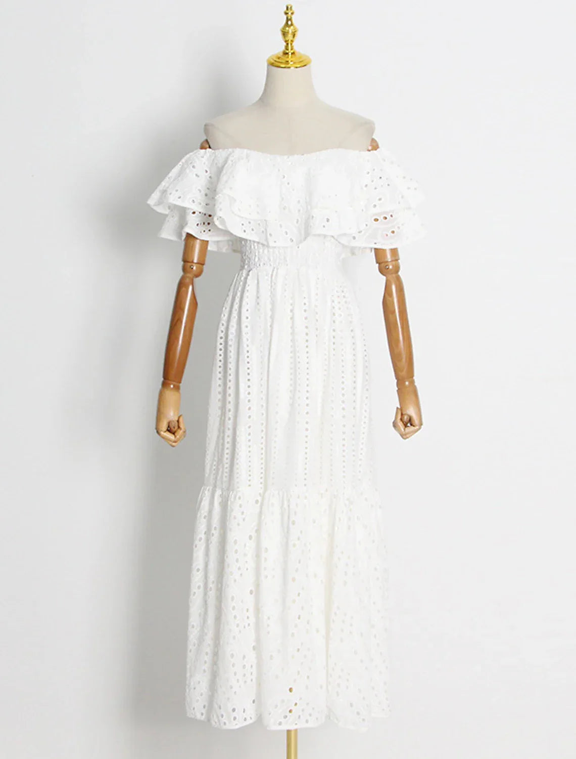 Wedding Guest Dresses Casual Dress Holiday Summer Ankle Length Short Sleeve Off Shoulder with Ruffles Embroidery