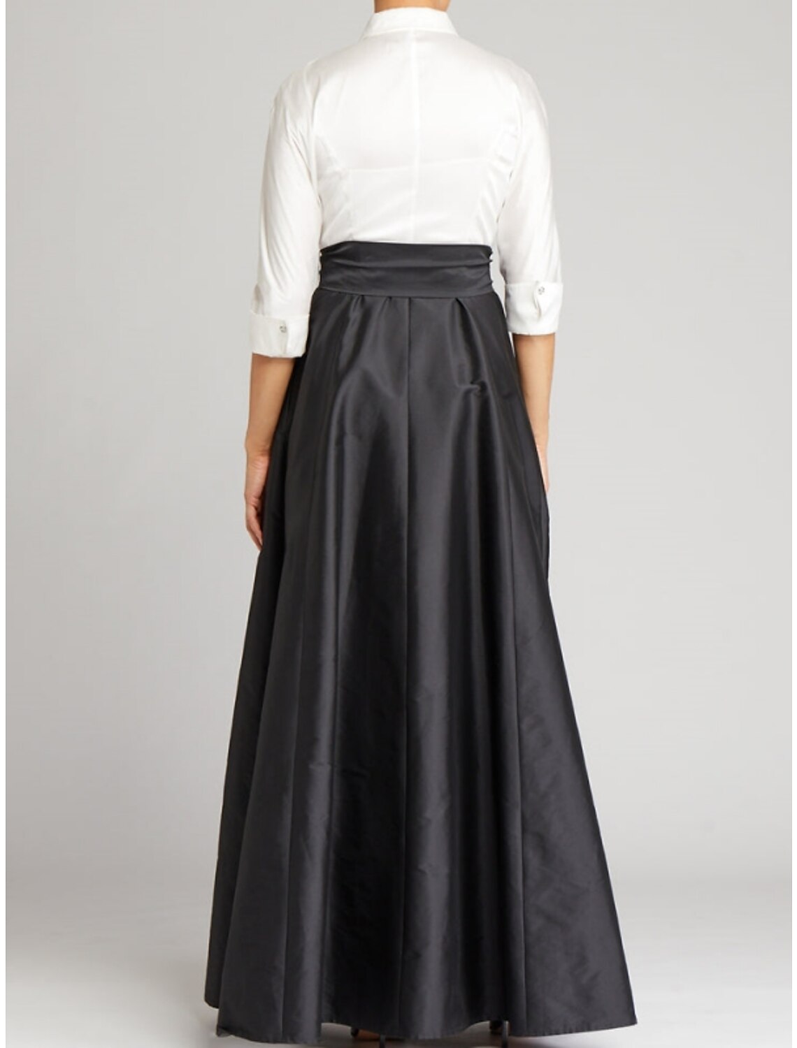 Evening Gown Elegant Dress Formal Wedding Guest Floor Length Half Sleeve Shirt Collar with Bow(s) Pleats