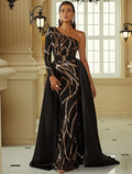 Evening Gown Sexy Dress Formal Long Sleeve One Shoulder