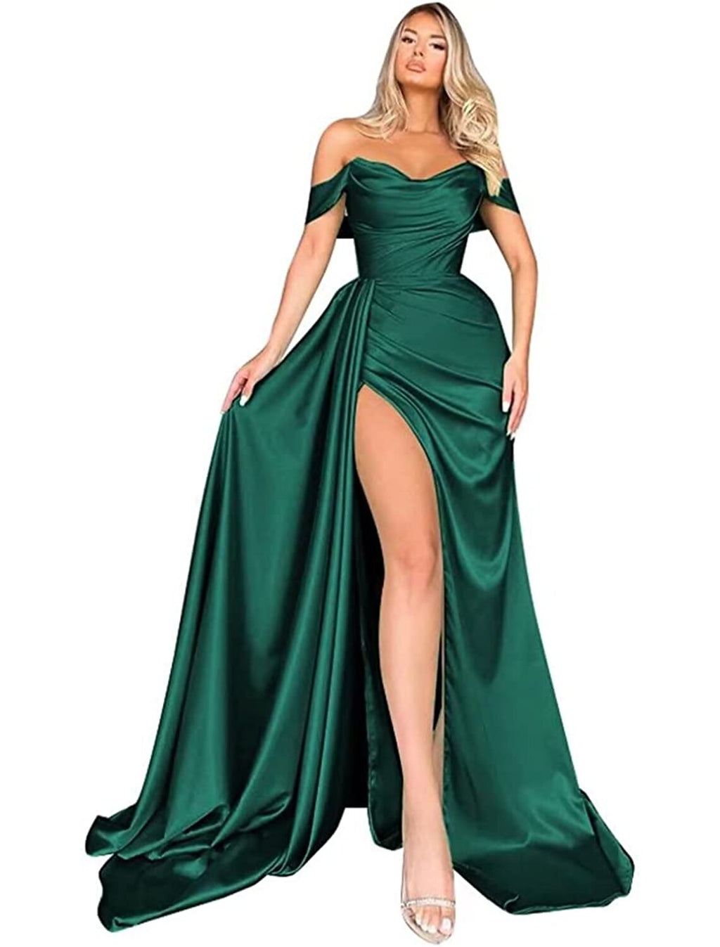 Mermaid / Trumpet Prom Dresses Empire Dress Formal Sweep / Brush Train Sleeveless Off Shoulder Imitation Backless with Ruched Slit