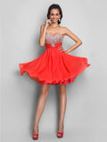 Pink Wedding Guest Cocktail Party Short / Mini Sleeveless Sweetheart Dress with Ruched Crystals Beading
