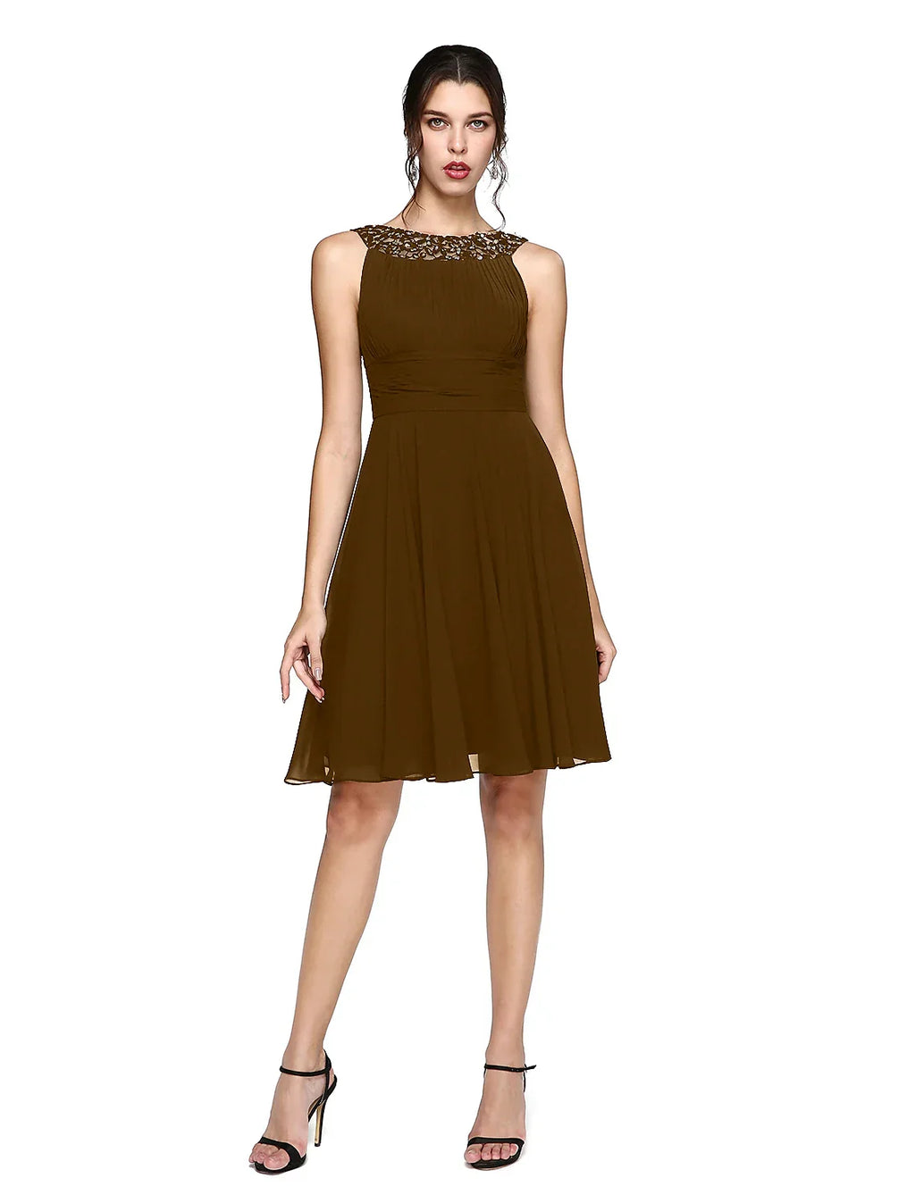 Cocktail Dresses Party Dress Wedding Guest Cocktail Party Knee Length Sleeveless Illusion Neck with Ruched