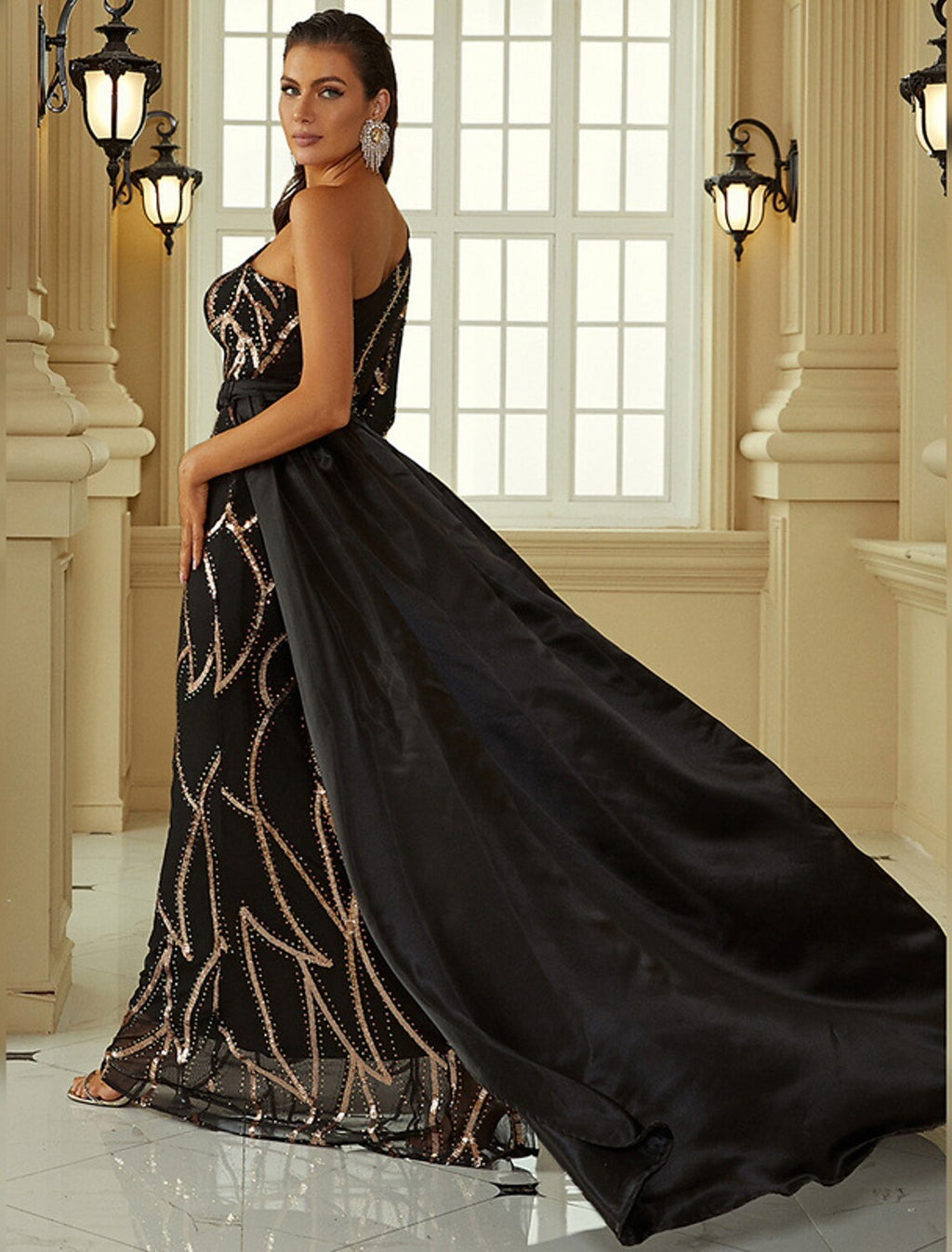 Evening Gown Sexy Dress Formal Long Sleeve One Shoulder
