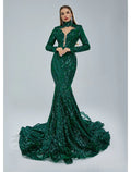 Evening Gown Elegant Dress Engagement Long Sleeve Stand Collar