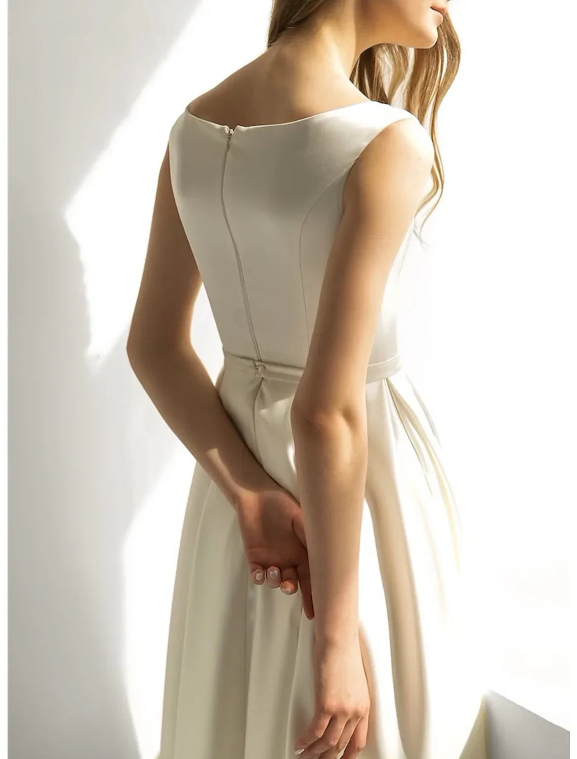 Bridal Shower Simple Wedding Dresses Wedding Dresses A-Line Sweetheart Long Sleeve Tea Length Bridal Gowns With Ruched Split Front