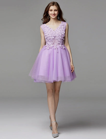 Elegant Red A-Line V-Neck Sleeveless Classic-Back Mini-Length Homecoming Dress