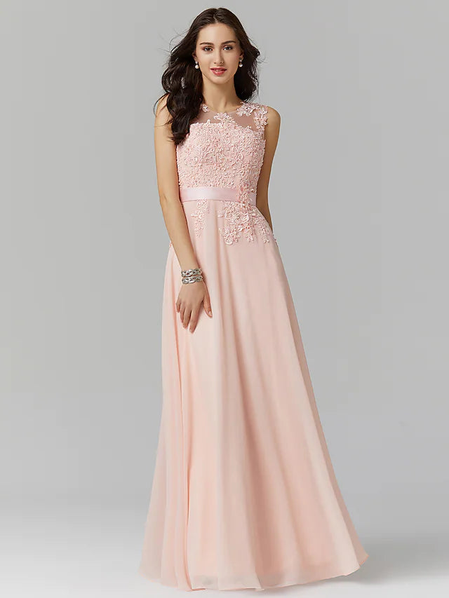 Evening Gown Wedding Floor Length Sleeveless Georgette with Appliques