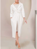 Two Piece Mother of the Bride Dress Wedding Guest Elegant Petite Scoop Neck Tea Length Long Sleeve with Bow(s)