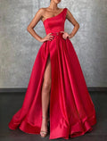Evening Gown Celebrity Style Dress Formal Wedding Sweep / Brush Train Sleeveless One Shoulder Belt / Sash with Pleats