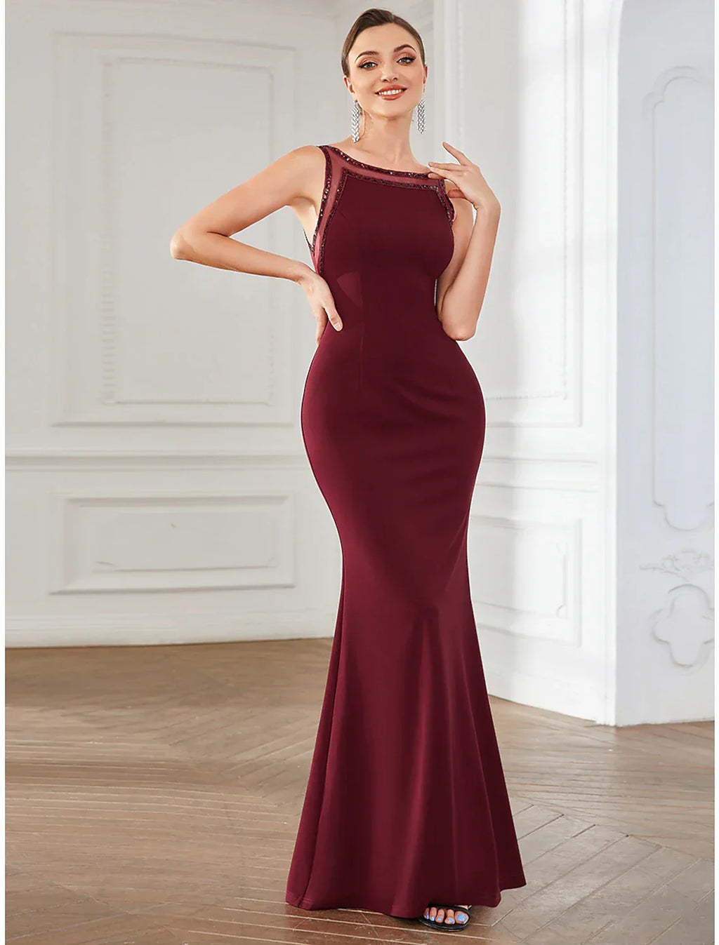 Mermaid / Trumpet Party Dresses Elegant Dress Party Wear Floor Length Sleeveless Jewel Neck with Crystals
